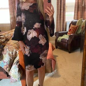 Calvin Klein Black Floral Bell-Sleeve Mini Dress